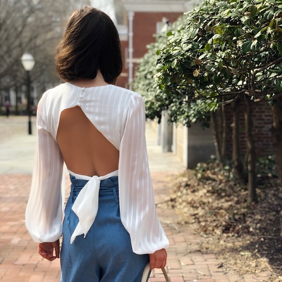 Last 1✨🆕Sanibel White Puff Sleeve Open Back Top - Picture 7 of 8